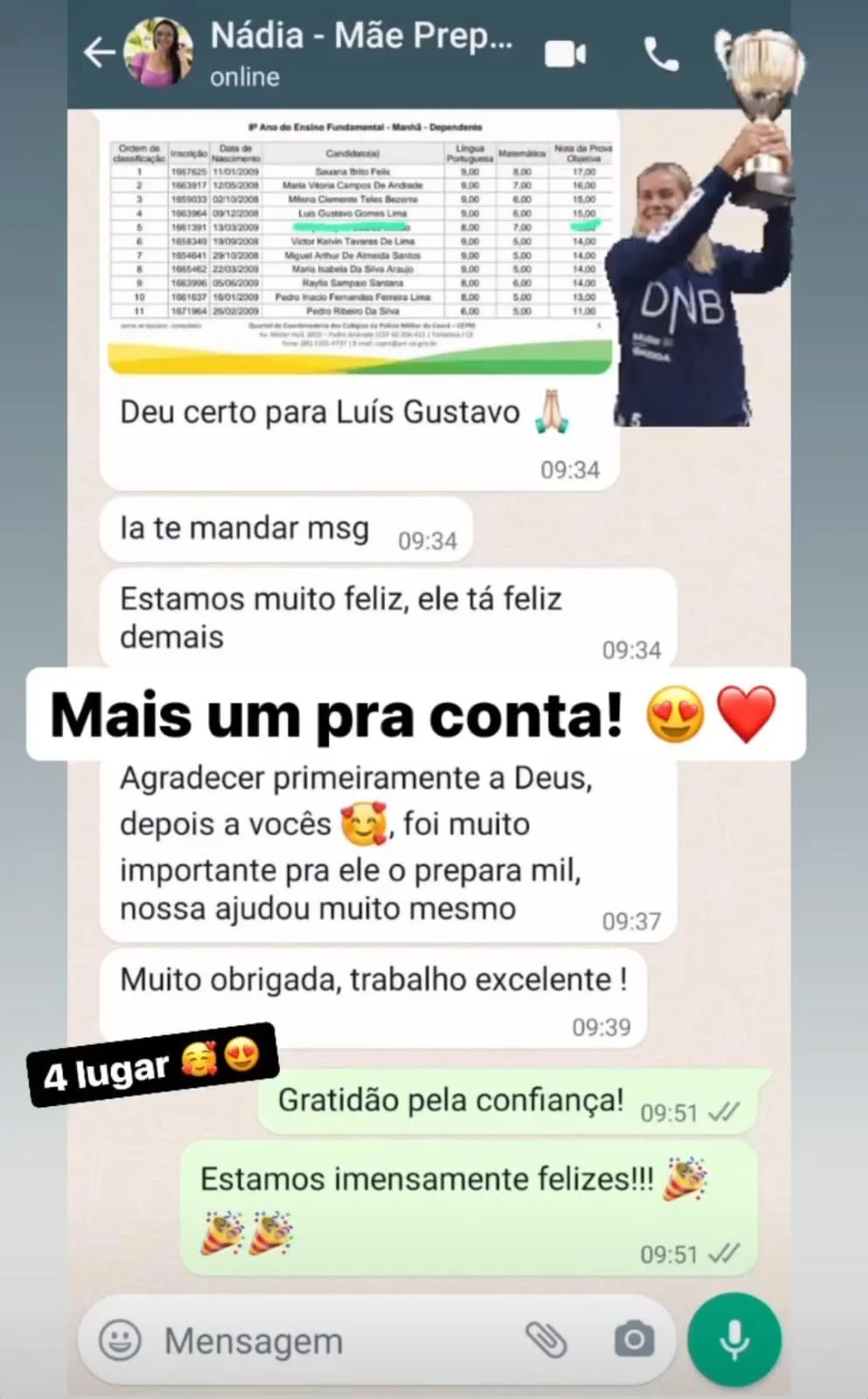 Depoimento da mãe do Luís Gustavo agradecendo o Preparatório CPM