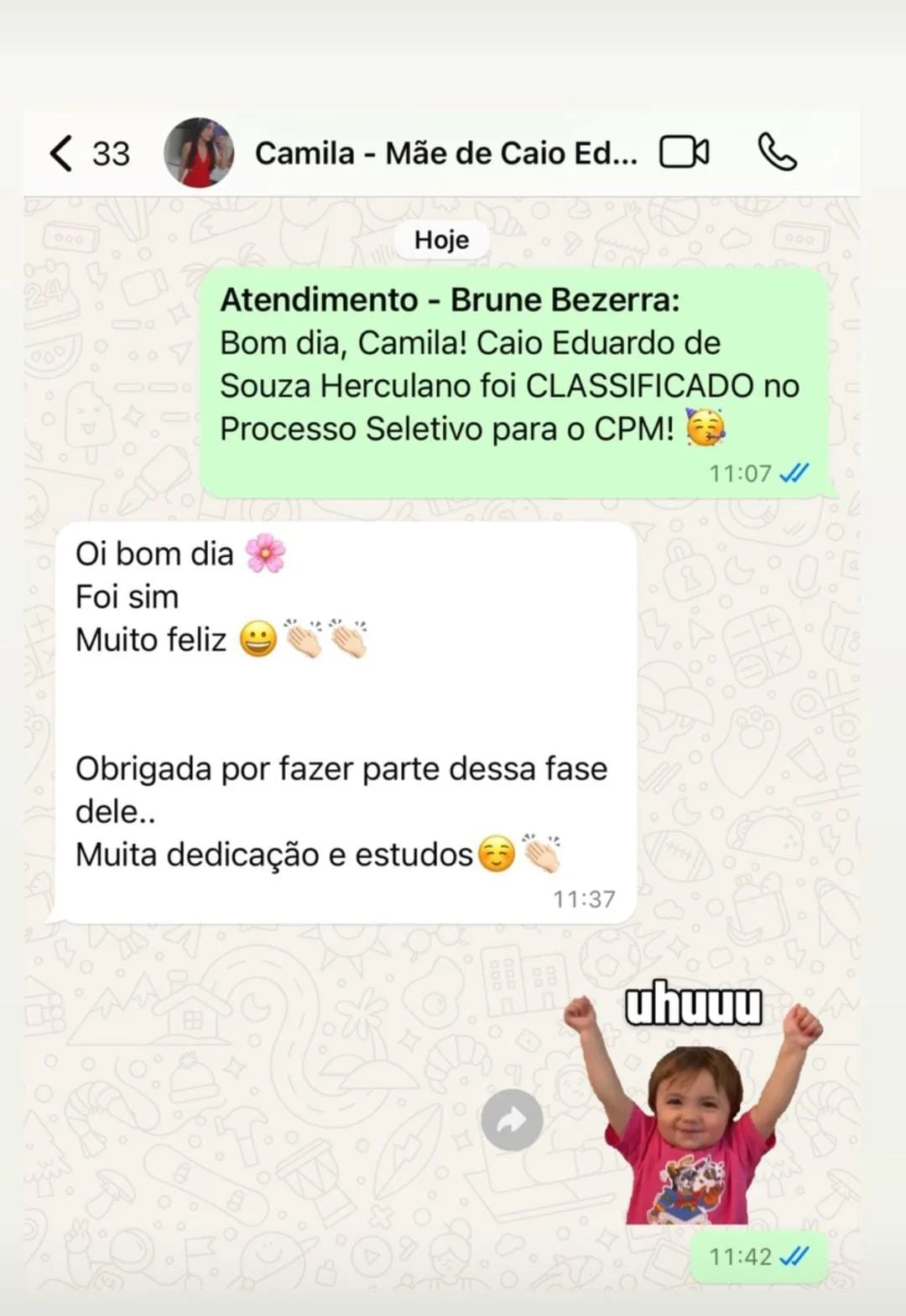 Depoimento da mãe do Caio Eduardo, classificado no CPM