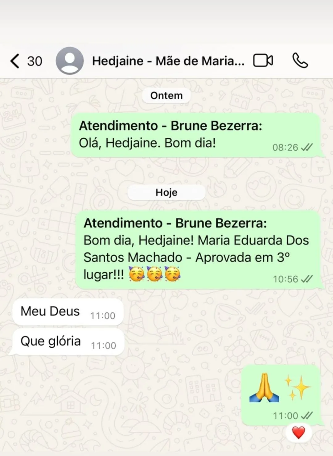 Depoimento da Hedjaine, mãe da Maria Eduarda, aprovada em 3º lugar
